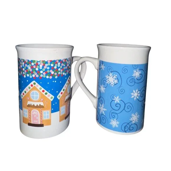 Royal Norfolk Snowflake Ceramic Mug White & Blue 4.5" Tall Dishwasher Save - Picture 2 of 7